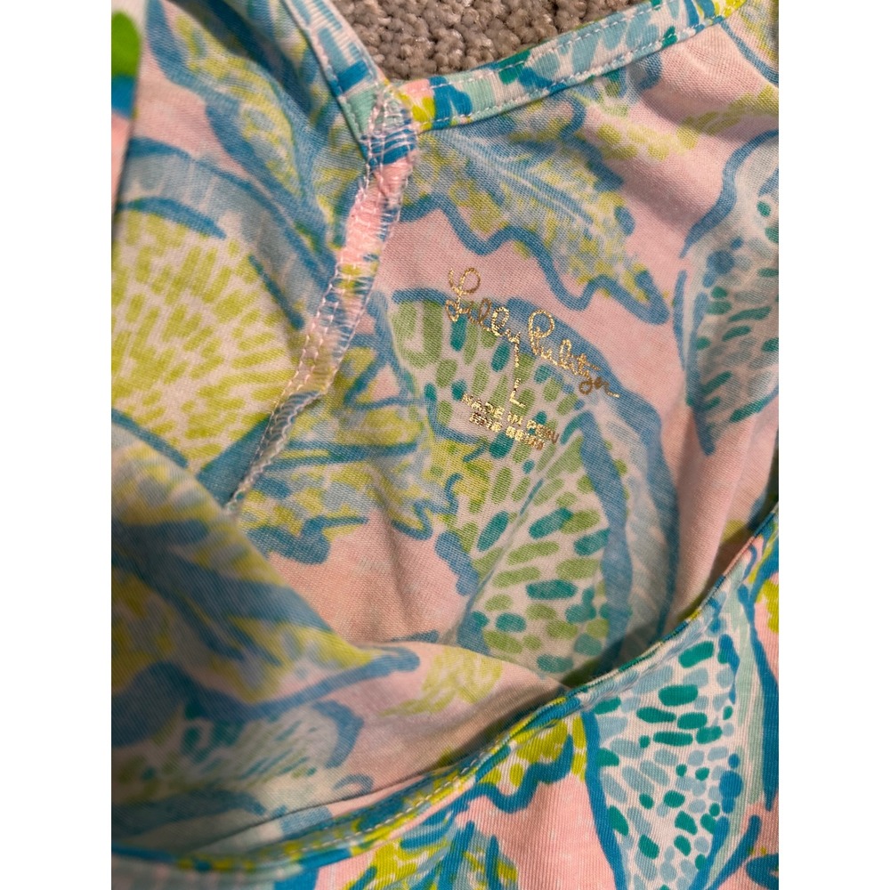 Lilly Pulitzer Pink Green Citrus Print Lattice Back Tank Top Large Pima Cotton - Picture 6 of 6